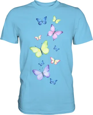 Produktbild von Bunte Schmetterlinge T-Shirt Schmetterling – Sky Blue / M