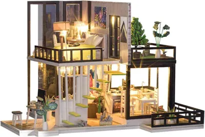 Image de Habarri | Maison Miniature - DIY Maison de Poupées - Maison en Bois avec Meubles et éclairage LED - Cadeau pour Enfants - Hollywood De Rêve