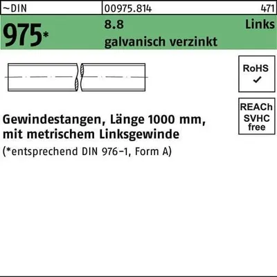Produktbild von Gewindestange DIN 975 links M 8 -LH x 1000mm 8.8 galvanisch verzinkt