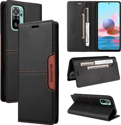 Obrázek produktu pro Pouzdro pro Xiaomi Redmi Note 10s/Note 10 4G, kožené flipové peněženkové pouzdro s přihrádkou na karty a stojánkem Černý