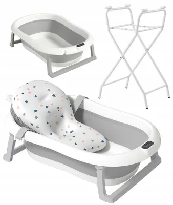 Produktbild von Babywanne - Babybadewanne 72x40 cm - Babywanne groß Grau - faltbare Babywanne - mit Thermometer und Ständer - ARIEL