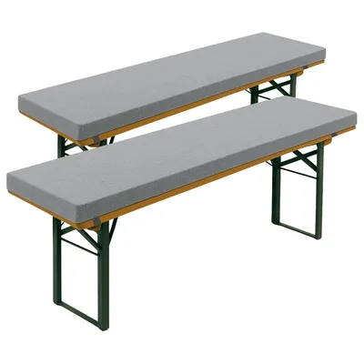 Productafbeelding van Set van 2 bierbankkussens 220 x 25 cm, lichtgrijs, 4 cm dik, met bevestigingslussen, extra dik, sleepling