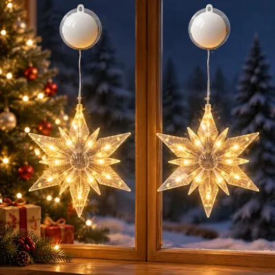 LED Schneeflocken-Fensterleuchte, 2 Stück, mit Timer, warmweiß