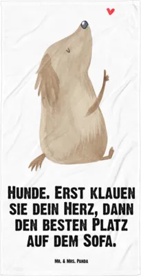 Produktbild von Mr. & Mrs. Panda Handtuch Hund Liebe - Weiß - Geschenk, Duschtuch, Sprüche, Hunde, Herz, Duschhandtuch, Badelaken, Strandtuch, Großes Badehandtuch