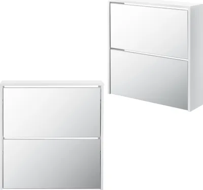 Produktbild von Schuhschrank ’Vogar’ mit 2 verspiegelten Türen für 6 Paar Schuhe 67 x 63 x 17 cm Weiß