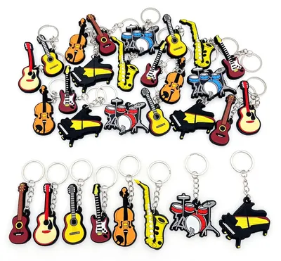 Produktbild von Musikinstrument Schlüsselanhänger - 30-teiliges Set mit Ukulele E-Gitarre Violine Klavier Saxophon und Schlagzeug - Dekoration und Souvenir - Mehrfarbig