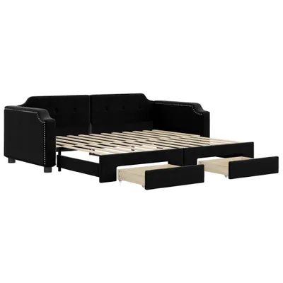 Produktbild von vidaXL Tagesbett Ausziehbar mit Schubladen Schwarz 90x190 cm Stoff