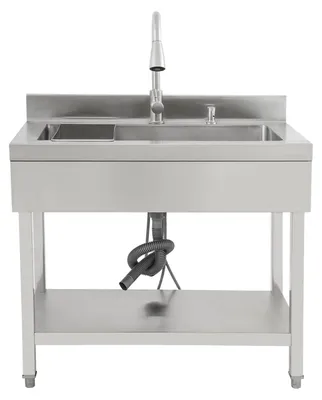 Produktbild von Freistehendes Edelstahl-201-Nutzbecken - Einzelspüle - Mit Wasserhahn - Becken 75x42x21 cm - Ausziehbare Armatur 60 cm - Tragkraft 200 kg - Verstellbare Füße