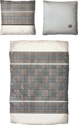 Produktbild von Baumwolle Satin Bettwäsche Kariert Braun Beige 135x200 80x80cm: 2 tlg.