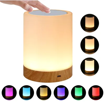 Produktbild von Nachttischlampe LED Nachttischlampe,Tischlampe Touch Dimmbar mit 7 Farben Touch Tischlampe, Dimmbar, LED Nachttischlampe, Holzmaserung,Aufladbar