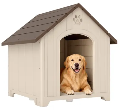 Produktbild von Hundehütte wetterfestes Hundehaus 88 x 79 x 89 cm Erhöhte Hundehöhle mit aufklappbarem Asphaltdach, Bodenankern