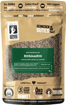 Produktbild von Rosmarin, geschnitten, getrockneter Rosmarin zum Kochen, Grillen und für Tee, 75g