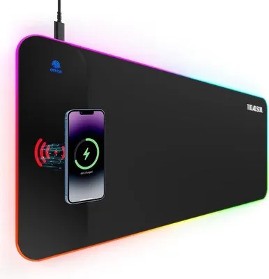 Obrázek produktu pro Herní podložka pod myš RGB s bezdrátovým nabíjením, rozměry XXL (800 x 300 mm), podsvícená podložka s 14 režimy podsvícení, bezdrátová