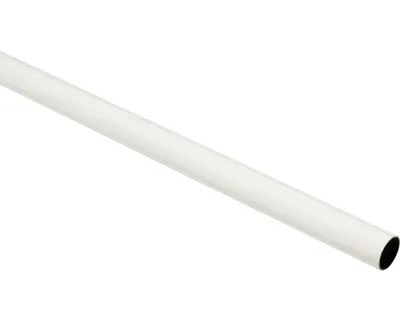 A white curtain rod against a white background.