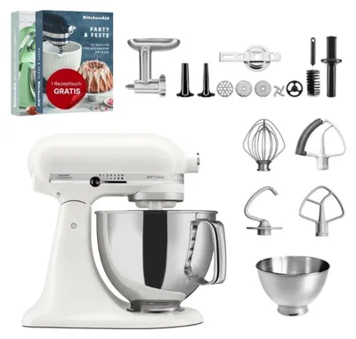 Produktbild von KitchenAid 4,8 L 5KSM175 Artisan Küchenmaschine Meatlover mit Ganzmetall- Fleischwolf Porcelain White