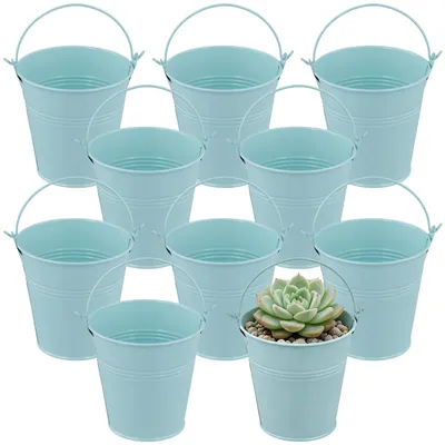 Image de Petits seaux en métal bleu - lot de 10 pour la décoration
