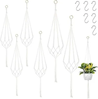 Immagine prodotto di Set di cesti sospesi in macramè, 60 cm, 80 cm, 100 cm, per interni ed esterni, con 6 ganci a S