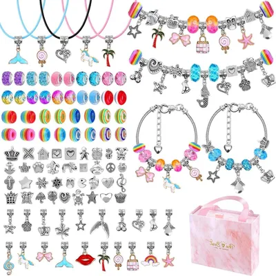 Image de kit de fabrication de bijoux 102 pièces pour filles - Kit de fabrication de bracelets de charme DIY pour enfants et adultes