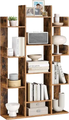 A bookshelf filled with decorative items and books.