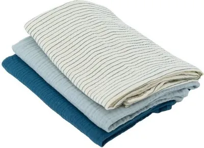 Obrázok produktu pre Sada detských plienok, 3 kusy, 60 x 60 cm, bambus, indigo modrá, 1 s potlačou + 2 jednofarebné, Öko-Tex Standard 100