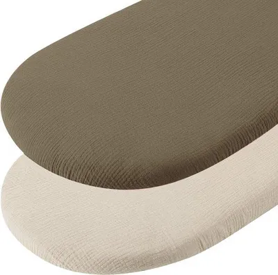 Productafbeelding van Ibenzoa® Muslinit-spannenlaken voor kinderwagens – 2-delige set, 70x35 cm, 100% katoen, ademend, elastische rand, geschikt voor kinderwagens, reisbedjes en bijzetbedjes