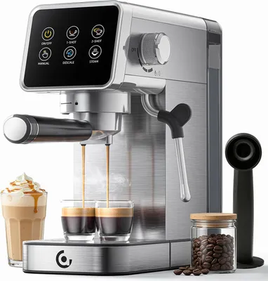 Produktbild von Siebträgermaschine(20 Bar) mit LED-Touchscreen,kompakte Espressomaschine aus Edelstahl mit Milchaufschäumer,Selbstreinigungsfunktion, 1.2 L Wassertank