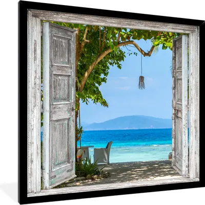 Produktbild von MuchoWow® Gerahmtes Poster Strand - Tropen - Meer - Blick 40x40 cm - Poster mit Schwarzem Bilderrahmen Wandposter Rahmen Foto Bilder - Mit Rahmen - Wanddekoration Schlafzimmer