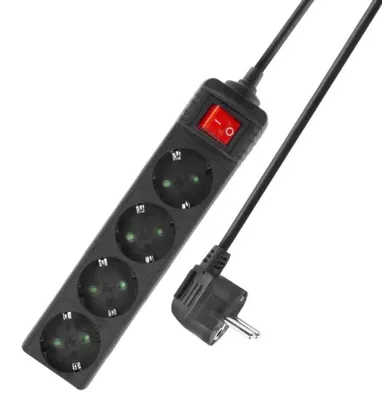 Immagine prodotto di Presa multipla ACT con interruttore luminoso, 4 prese, 2 m, nero AC2440