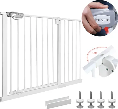 Image de Barrière de sécurité XINZI, double serrure, blanche, 105-115 cm, barrière de sécurité | Stop 90° | Fermeture automatique