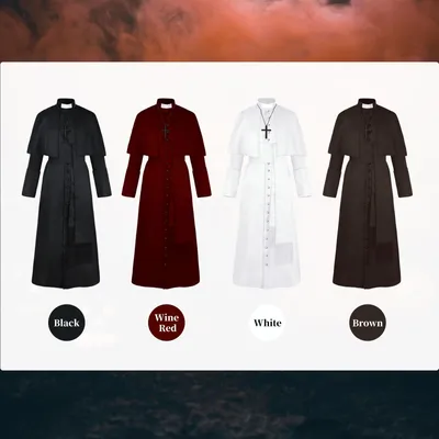 Obrázok produktu pre Halloween kňaz kostým s krížom náhrdelník Uni muži ženy pevné dlhé otec vikár fantázie šaty oblečenie stredoveký kňaz Cosplay kostýmy Halloween strana rekvizity