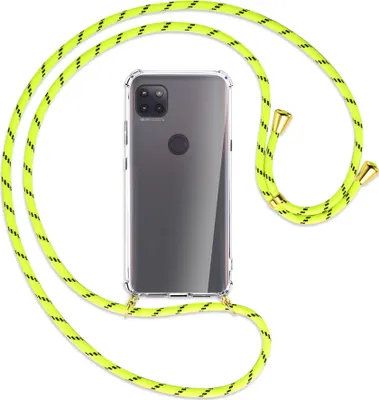 Produktbild von Handykette Backcover-Schutzhülle mit Band (Metall goldfarben) für Motorola Moto G 5G - neongelb