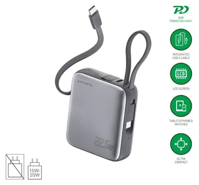 Obrázok produktu pre 4smarts 541625, 10000 mAh, Lítium polymér (lipo), Adaptive Fast Charging, Hisilicon FCP, Power Delivery 3.0, Programmable Power Supply (PPS), Quick..., 3,85 V, Šedá