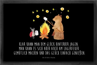 Produktbild von Mr. & Mrs. Panda fußmatte Bär & Marienkäfer Lagerfeuer 40 x 60 cm - Schwarz - Geschenk, Schmutzfangmatte, Schmutzfänger, Schmutzmatte, Teddy, Schuhabstreifer, Gummimatte