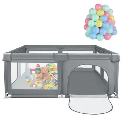 Produktbild von Baby Laufgitter - Spielplatz Laufstall - 120 x 120 cm - Atmungsaktives Netz - Mit 50 Bällen - Dunkelgrau
