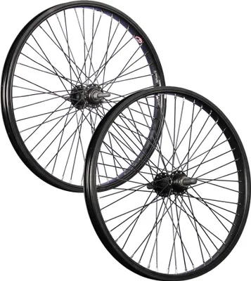 Produktbild von 20 Zoll BMX Laufradsatz Aluminiumfelge schwarz 48 Loch Vollachse 10mm 14mm