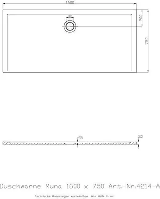 Produktbild von Mineralguss-Duschwanne Muna 1600x750x30mm wei 1600 x 750 x 30 mm wei