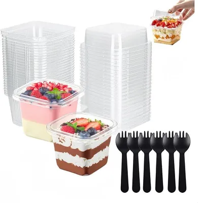 Dessertbecher transparent 50 Stück 220 ml mit Deckel und Löffel