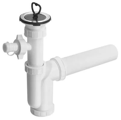 Produktbild von Bruckner Spülbecken-Siphon mit Abzweig 6/4", Edelstahl Auslass, Stopfen mit Griff, DN50, Weiß