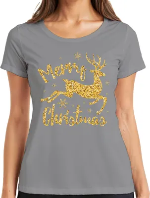 Produktbild von Merry Christmas Rentier Glitzereffekt - Weihnachten Weihnachtsgeschenk Christmas Damen T-Shirt, Grau, 3XL