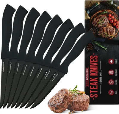 Produktbild von MM Brands Steakmesser Set aus Carbon Edelstahl, 8-Teilig, Schwarz