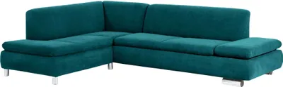 Produktbild von Ecksofa mit Ottomane links Kaye Bezug Veloursstoff Metallfuß verchromt / petrol 23110