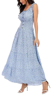 Produktbild von Damen Ärmellos Sommer Flowy Gedruckt Boho Maxi Langes Kleid Kleider für Hochzeit