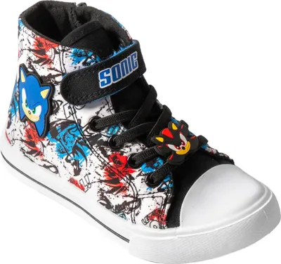 A single high-top sneaker with a Sonic the Hedgehog theme.