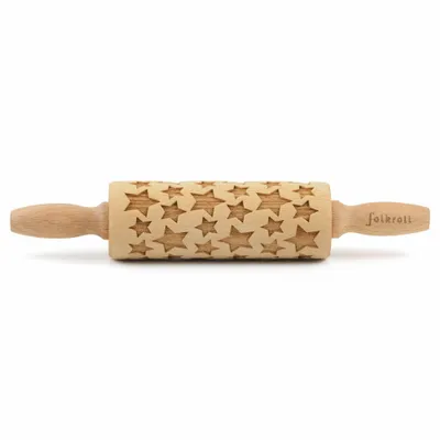 Produktbild von Folkroll Teigrolle Sterne, junior, 23 cm, Nudelholz, Prägerolle, Muster, Motiv, Rolle, Buchenholz, 330524