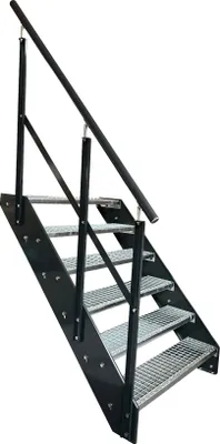 Obrázek produktu pro Mřížové ocelové příčkové schodiště 6 stupňů zábradlí vlevo - pozinkované a antracitově práškově lakované strany - (š x v x h) 140 x 114 x 120 cm