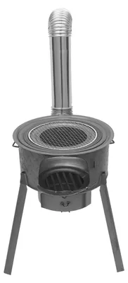 Immagine prodotto di Fornello a legna portatile - Fornello da campeggio - 3 anelli per wok - Portata 100 kg - Per pentole da 25–45 cm - Acciaio inossidabile con canna fumaria - Argento