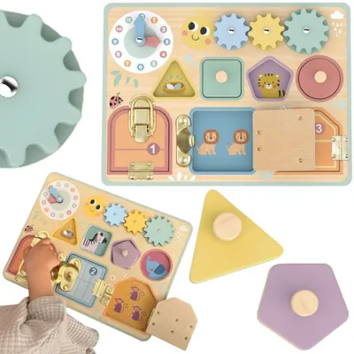 Obrázek produktu pro Tooky Toy Manipulation Board Locks Gears Sorter Clock