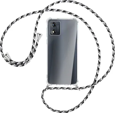 Produktbild von Handykette Backcover-Schutzhülle mit Band (Metall silberfarben) für Motorola Moto E13 (6.5'') - schwarz/grau/weiß