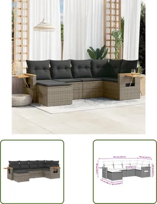 Produktbild von The Living Store 6-tlg. Garten-Sofagarnitur mit Kissen Grau Poly Rattan