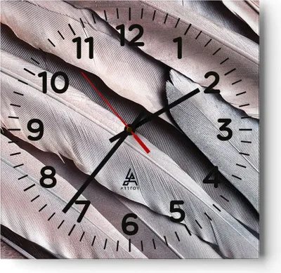 Produktbild von Wanduhr - Quadrat - Glasuhr - Federn Flügel Feder - 40x40cm - Schleichendes Uhrwerk - Lautlos - zum Aufhängen bereit - Dekoration Modern - Wanddekoration aus Glas - C4AC40x40-5114